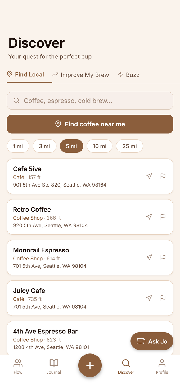 Find Local coffee shops